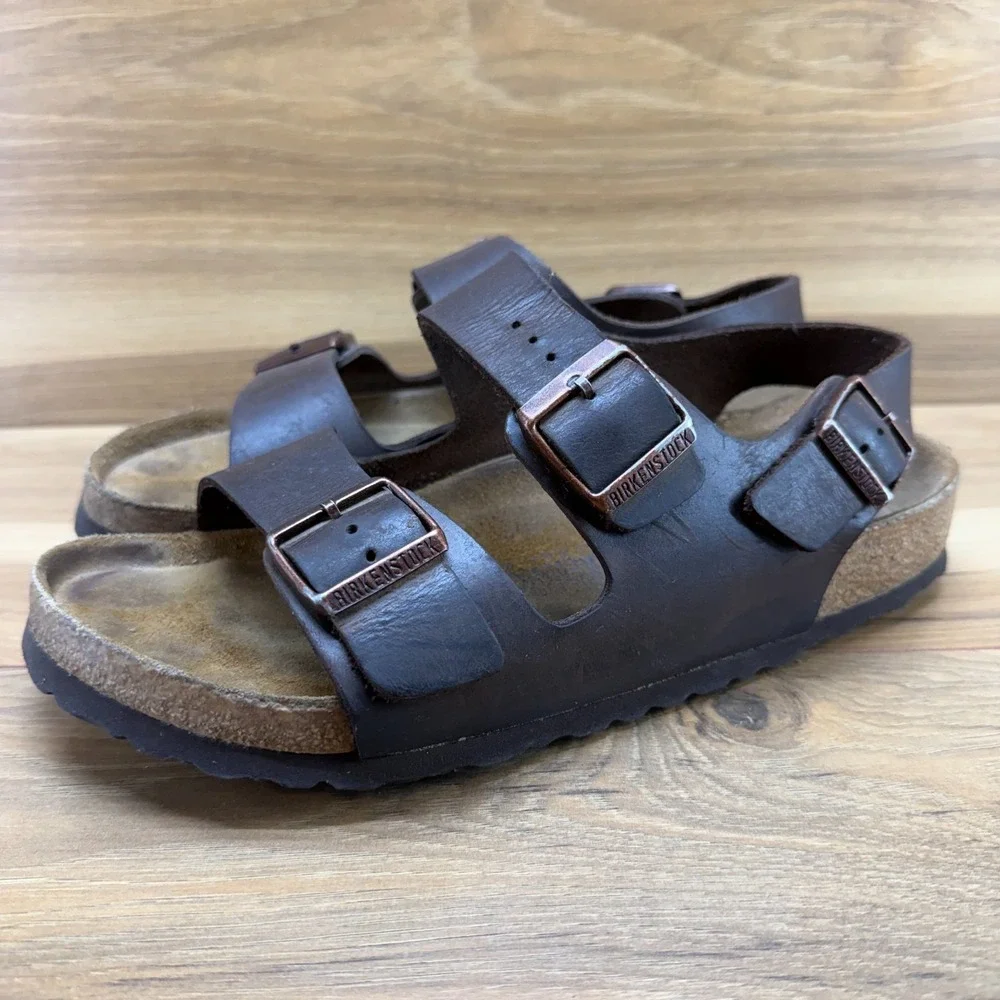 Birkenstock Milano Soft Foot Bed Sandal Men 8 W EU 41 Habana Brown Oiled Leather